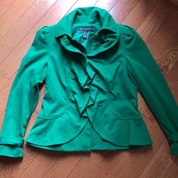 INC International Concepts Green ruffle button down & zipper jacket size Large - Picture 5 of 14
